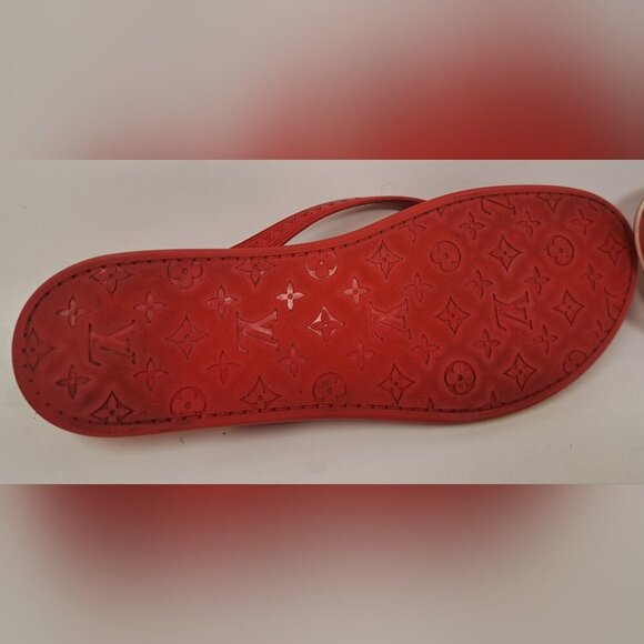 Louis Vuitton LV Logo Red Monogram Flip Flop Sandals Thong Leather 40 EU / 10 US - Picture 9 of 15